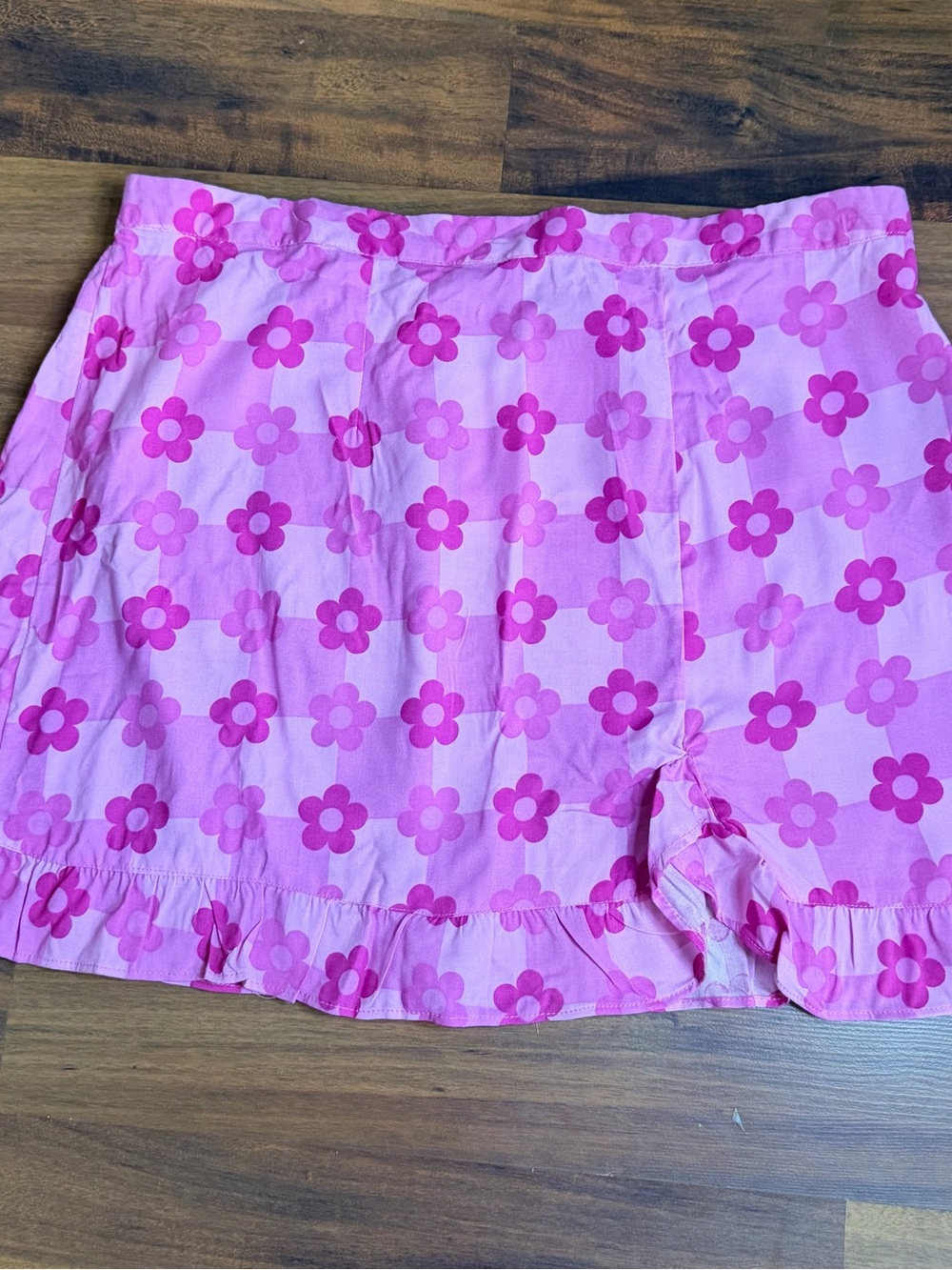 NWT Miss Selfridge Pink Gingham Floral Mini Skirt Size 12 Retro Y2K Ruffle Slit